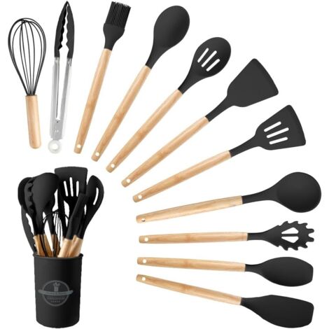 Silicone Kitchen Utensils Set 12PCS Heat Resistant with Wooden Handles, Non-Stick Cooking Tools with Holder (1/5)