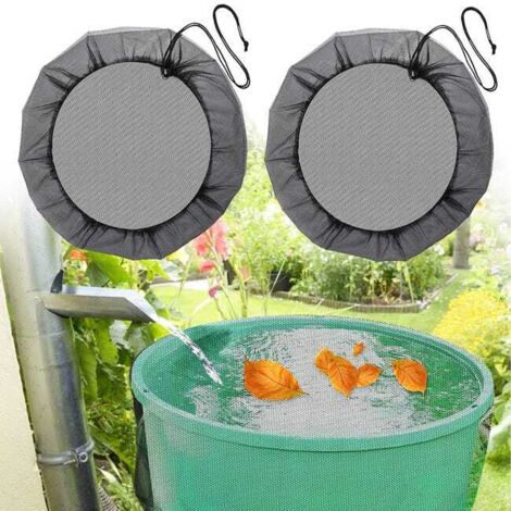 2 Rain Screens for Barrels, 95cm Adjustable Mesh Cover with Drawstring, Leaf & Mosquito Protection (1/5)