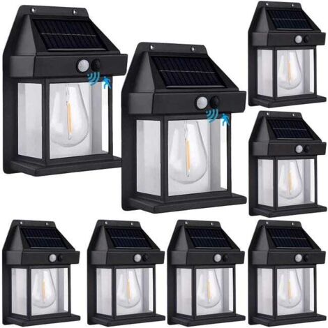 8-Pack Outdoor Solar Wall Lights, Wireless Dusk-to-Dawn Porch Lantern, Motion Sensor, 3 Modes (1/5)