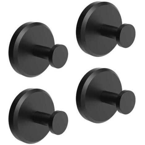 4pcs Wall Hooks for Towels, Coats & Robes, Black, Bathroom & Kitchen, Rust-Resistant (1/5)
