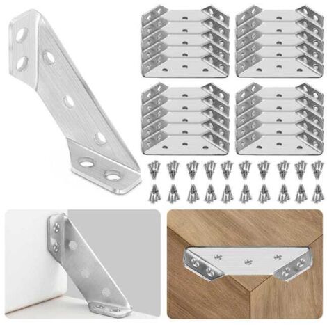 20pcs Stainless Steel Universal Furniture Angle Brackets, Shelf & Table Corner Supports with Screws (1/5)