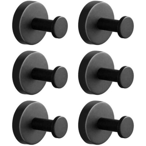6pcs Matte Black Wall Hooks, Modern Stainless Steel Coat & Towel Hangers, Bathroom & Kitchen (1/5)