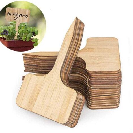 50 Wooden Plant Tags, T-Shape Markers for Garden and Vegetable Seedlings (1/5)