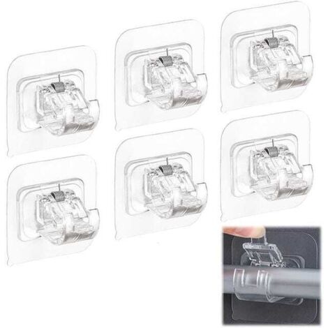 6pcs Self-Adhesive Curtain Rod Holders, No-Drill Hooks, Adjustable Wall-Mount Supports (1/5)