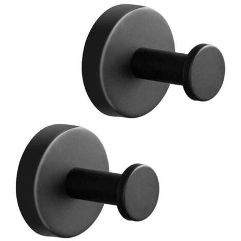 2pcs Matte Black Wall Hooks for Towels & Robes, Stainless Steel, Bathroom & Kitchen Storage (1/5)