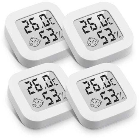 4pcs Mini Indoor Thermometer Hygrometer, LCD Display, Temperature & Humidity Monitor, White (1/5)