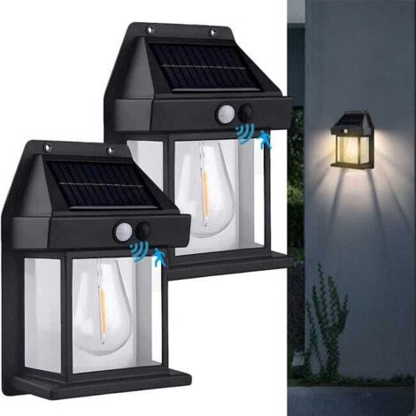 2-Pack Outdoor Solar Wall Lights, Wireless Dusk-to-Dawn Porch Lantern, Motion Sensor, 3 Modes (1/5)