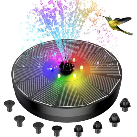 Floating Solar Fountain with LED 7V 3W – 7 Nozzles – Jet 30-60 cm – Garden, pond, and pool (1/5)