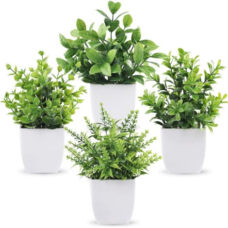 Set of 4 Potted Artificial Plants – Mini Decorative Plants for Indoor, Office, Table, Bedroom, and Bathroom (1/5)