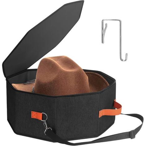 Hat Storage Box – Rigid Organizer for Men and Women with Door Hook, Travel Case for Hats (Black) (1/5)