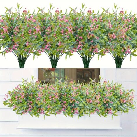 Set of 4 UV-Resistant Artificial Flower Bouquets for Outdoors – Maintenance-Free Garden Plants for Balcony and Window Decoration – Pink (1/3)