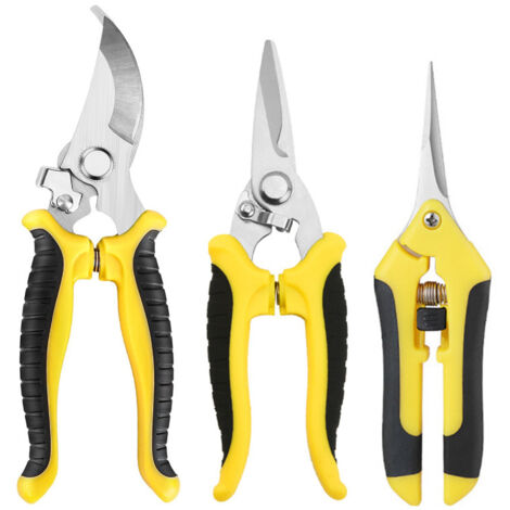 Straight Garden Shears, Florist Scissors, Multifunctional Garden Scissors, 3-Piece Set of Sharp Garden Tools, Hedge and Branch Cutter, Yellow (1/5)