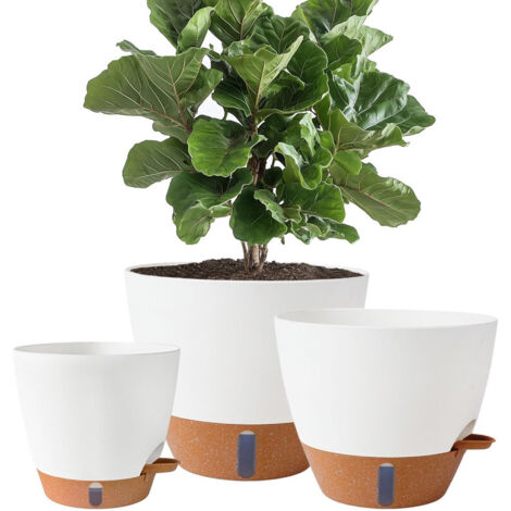 Flower pots 8/10/12 in – Recyclable polypropylene – Drainage holes and water level indicator for air circulation – Includes saucer (1/5)