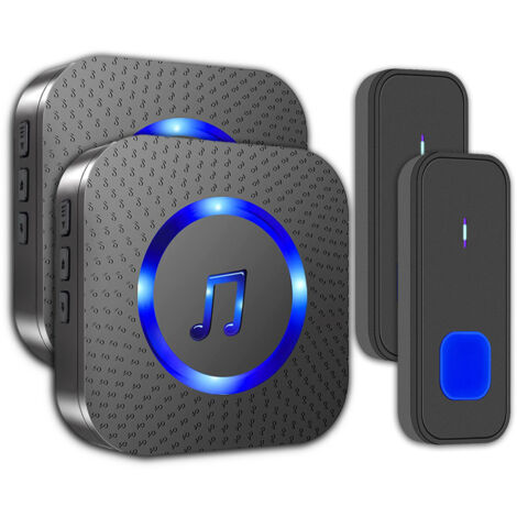 Wireless waterproof doorbell 300 m – 55 melodies – 5 volume levels up to 110 dB – Battery life 1–3 years – Easy installation – 2 transmitters, 2 plug-in receivers (1/5)