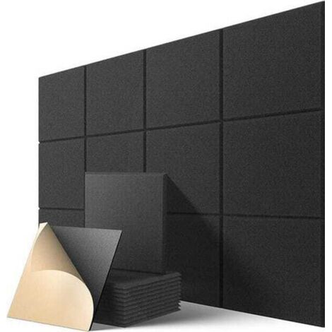 12-piece set self-adhesive acoustic panels 30 × 30 cm – High-density polyester fibers – Soundproofing for studio and office – Black (1/5)