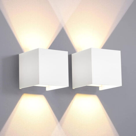 2-pack LED wall lights 6 W – Modern aluminum – Warm white 3000 K – Glare-free – For indoor use: living room, bedroom, bathroom, kitchen – White (1/5)