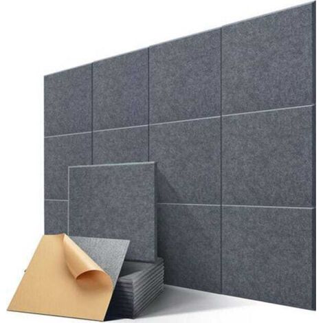 12-piece set acoustic panels 30 × 30 cm – High-density polyester fibers – Self-adhesive for echo reduction – Gray (1/5)