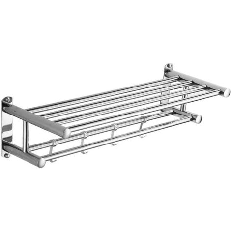 Wall-mounted towel rack made of aluminum, silver, 60 cm – Wear- and corrosion-resistant – With hook – Easy installation (1/5)