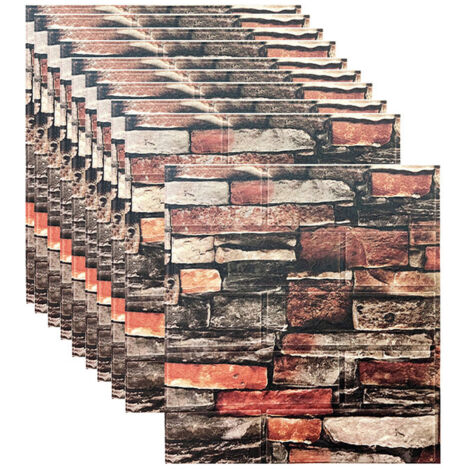 Set of 10 3D wall panels, self-adhesive, 3D waterproof brick wall stickers, DIY wall covering, stone look, 38.5 × 35 cm (1/5)