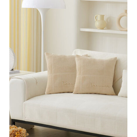 2 removable cushions, light brown, embroidered cushion cover 45 × 45 cm, removable cushion (1/3)