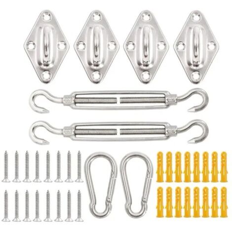 Sunshade Accessory Kit – 304 Stainless Steel Sunshade Mounting Set, 8 mm Thick – For Securing Rectangular and Triangular Sunshades for Terrace and Garden (1/5)