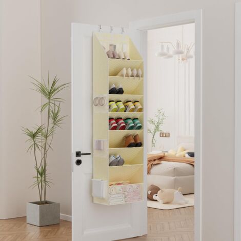 Over-the-Door Shoe Organizer – Large Pockets, Closet Storage for 16–24 Pairs of Trainers, Sandals and Boots, Space-Saving, Beige (1/5)