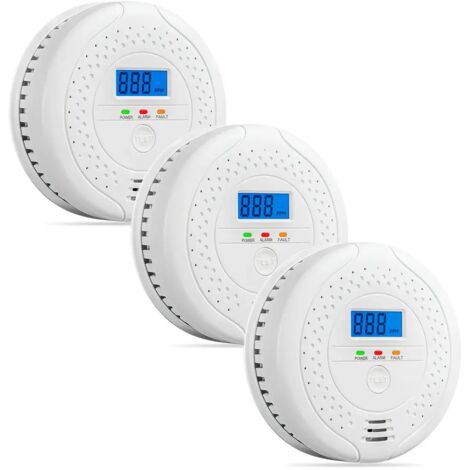 Pack of 3 Carbon Monoxide Detectors with 85dB Alarm, Battery CO Alarm for Home Office (1/5)