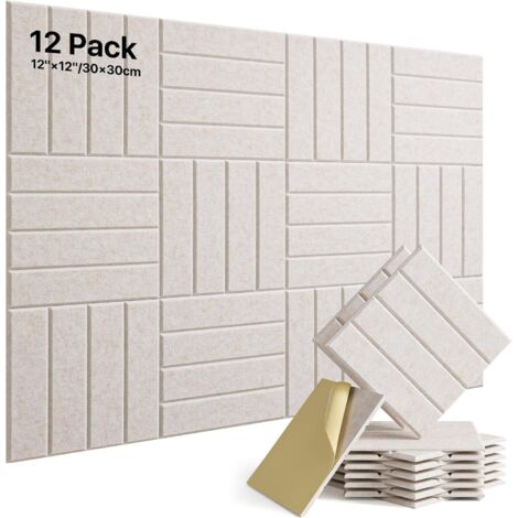 Set of 12 Self-Adhesive Acoustic Panels for Walls – Sound-Absorbing High-Density Panels 30 × 30 × 1 cm, Sound Absorption + Large Felt Bulletin Board (1/5)