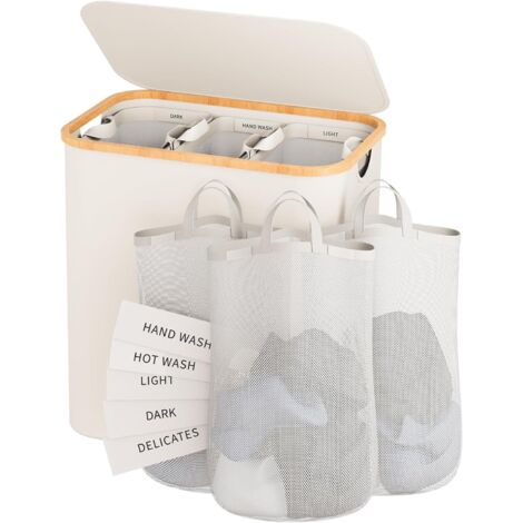 160 L Laundry Basket with Lid – 3-Compartment Laundry Sorter with 5 Labels, Large Laundry Hamper for Bedroom and Laundry Room (1/4)