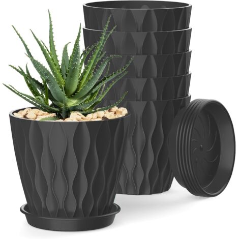 6-Pack Black Flower Pots 10 cm – Pots for Indoor Plants with Drainage Holes and Saucers, for Orchids, Violets, Succulents, and Herbs
