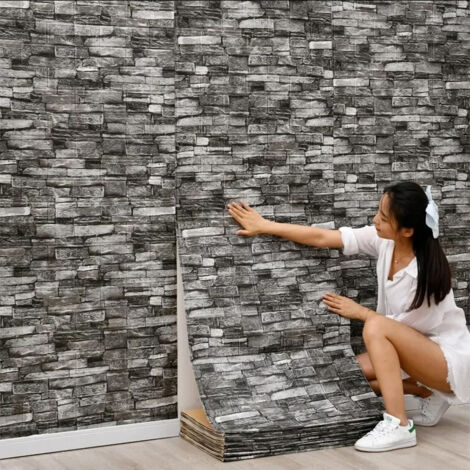 4-Pack 3D Brick Wall Stickers – 35x38 cm, Self-Adhesive for Living Room (1/5)