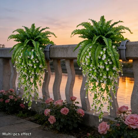 Set of 8 Artificial Wall Plants – Boston Fern & Camellia Decorative, Hanging Plants for Outdoor Garden Terrace, Maintenance-Free Wall Decor