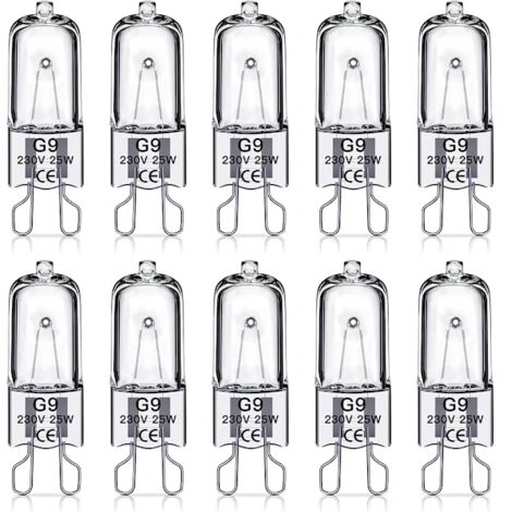 Pack of 10 G9 Halogen Bulbs – 230V 25W – 350 lm – Warm White 2700K – Dimmable – Home and Commercial Indoor Lighting – 3000h (1/4)