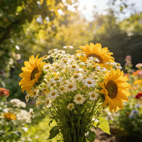 Flower Seed Set – 500 Sunflower + 2000 Chamomile, Non-GMO Mix, Long-Lasting Flowering for Garden & Balcony (1/5)