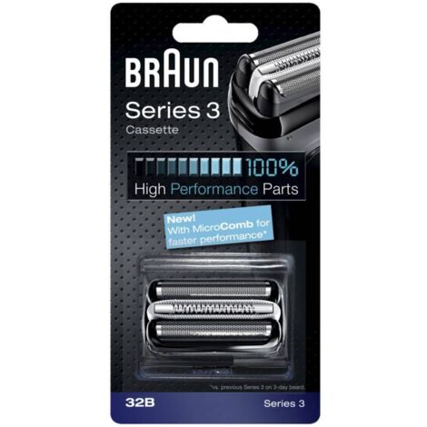 Tête de rasoir noire série 3 Pro Skin 32B – Grille SmartFoil pour rasage précis – Compatible avec plusieurs modèles Braun