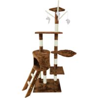 Rascador grande para gatos de interior, árbol XXL para gatos adultos con rascador, hamaca, 1 asiento, 1 cama y 1 cesta colgante, color marrón