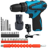 Kit de taladro inalámbrico de 12 V - Juego de herramientas manuales con taladro inalámbrico - Kit de reparación completo para hombres - Ideal para oficina, jardín, habitación de estudiante y proyectos