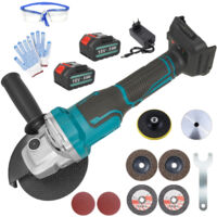 Lijadora inalámbrica de 18 V y 125 mm con mango, herramienta sin escobillas y 2 baterías de 5,5 Ah, para corte de metal, lijado y corte de azulejos.
