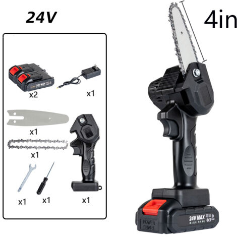 Tragbare, kabellose Elektrokettensäge mit Geschwindigkeitsregelung und 2 Akkus, zum Baumschnitt und -schneiden, Schwarz (1/5)