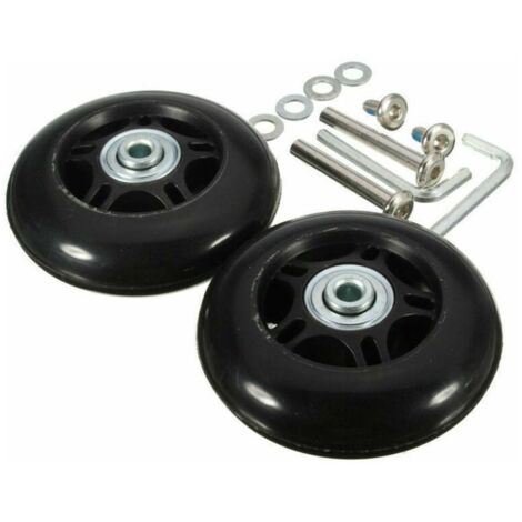 Set mit 2 Ersatz-Kofferrollen 70 x 24 mm, Kofferrollen-Reparaturset, Schraubenschlüssel und Achsenschrauben für Rollkoffer, Inlineskates und Skateboards