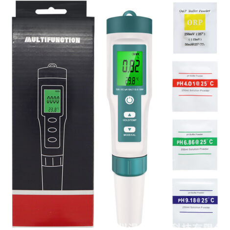 7-in-1 TDS/EC/Salzgehalt/ORP/SG/Temperatur/pH-Tester mit hintergrundbeleuchtetem pH-Meter, hohe Präzision, geeignet für Trinkwasser, Pools und Laboraquarien