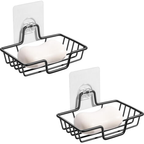 Set mit 2 Seifenschalen mit Saugnapf, wandmontierter Seifenhalter aus Edelstahl für Dusche, Badezimmer, Küchenspüle, wasserdicht und rostfrei (schwarz)