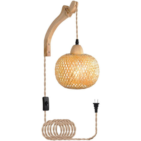 Retro-Wandleuchte aus Holz, Bambuslaterne für den Innenbereich, kreative E27-Wandleuchte mit Stecker und Schalter (Leuchtmittel enthalten) (1/5)