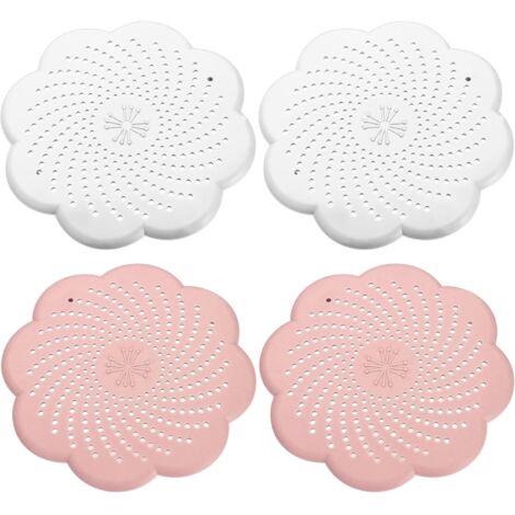 4er-Set universelle Silikon-Abflusssiebe – Haarfänger für Dusche und Badewanne – für Waschbecken, Küche und Dusche, 2 weiße + 2 rosa