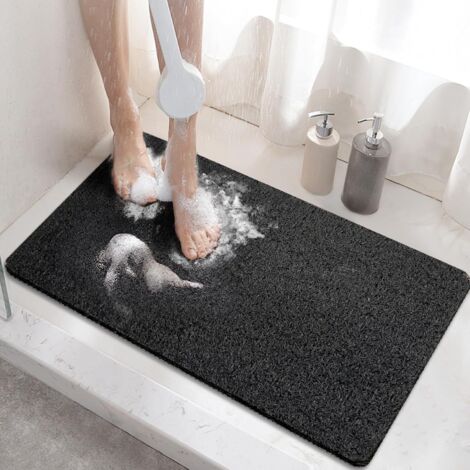 Rutschfeste Duschmatte, 60 x 40 cm, rutschfeste Badematte mit Abfluss, weiche PVC-Luffa-Badematte fürs Badezimmer, schnelltrocknend, schwarz