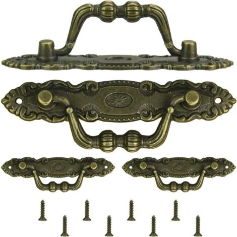 Set mit 4 Möbelgriffen im Antik-Stil, Schubladengriff - Zinklegierung, dekorativer Retro-Look, mit Schrauben, für Schubladen, Türen, Schränke (10,5 x 2 cm)