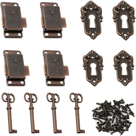 Set aus 4 Vintage-Schubladenschlössern, Vintage-Schlossbeschlägen, antiken Schrankschlössern, Möbeln, geeignet für Schränke, Schmuckkästchen, Kosmetikartikel, Möbel, Türen, Schubladen. (1/5)