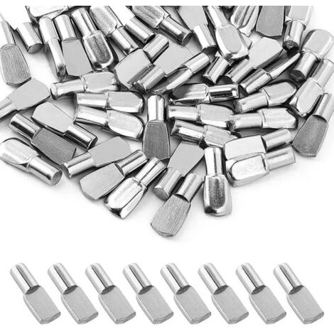Packung mit 100 Regalstützstiften für Möbel, Metallstifte und -dübel, Nickel-Finish