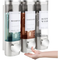 3er-Set Seifenspender zur Wandmontage, kein Bohren erforderlich, gleichmäßige Flüssigkeitsverteilung, auslaufsicher, geeignet für Shampoo, Duschgel, Flüssigseife, Spülung, silberfarben