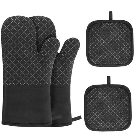 4 teiliges Set hitzebeständige Ofenhandschuhe – 2 Baumwoll Silik (1/5)
